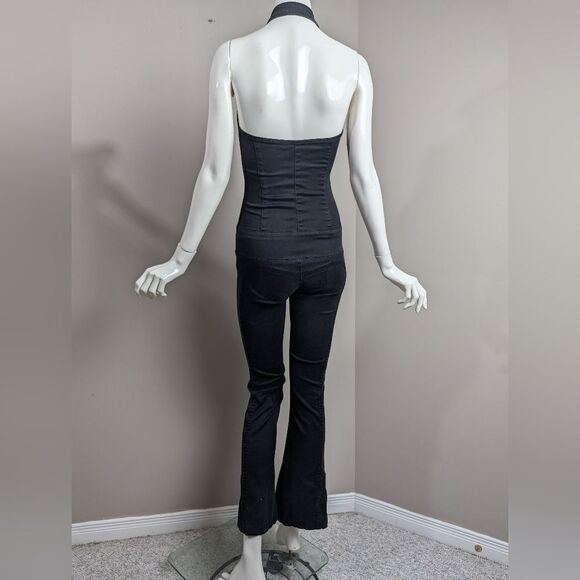 Halter neck jumpsuit, Y2K denim zip up front flared leg, karv heartbreak - Picture 4 of 9